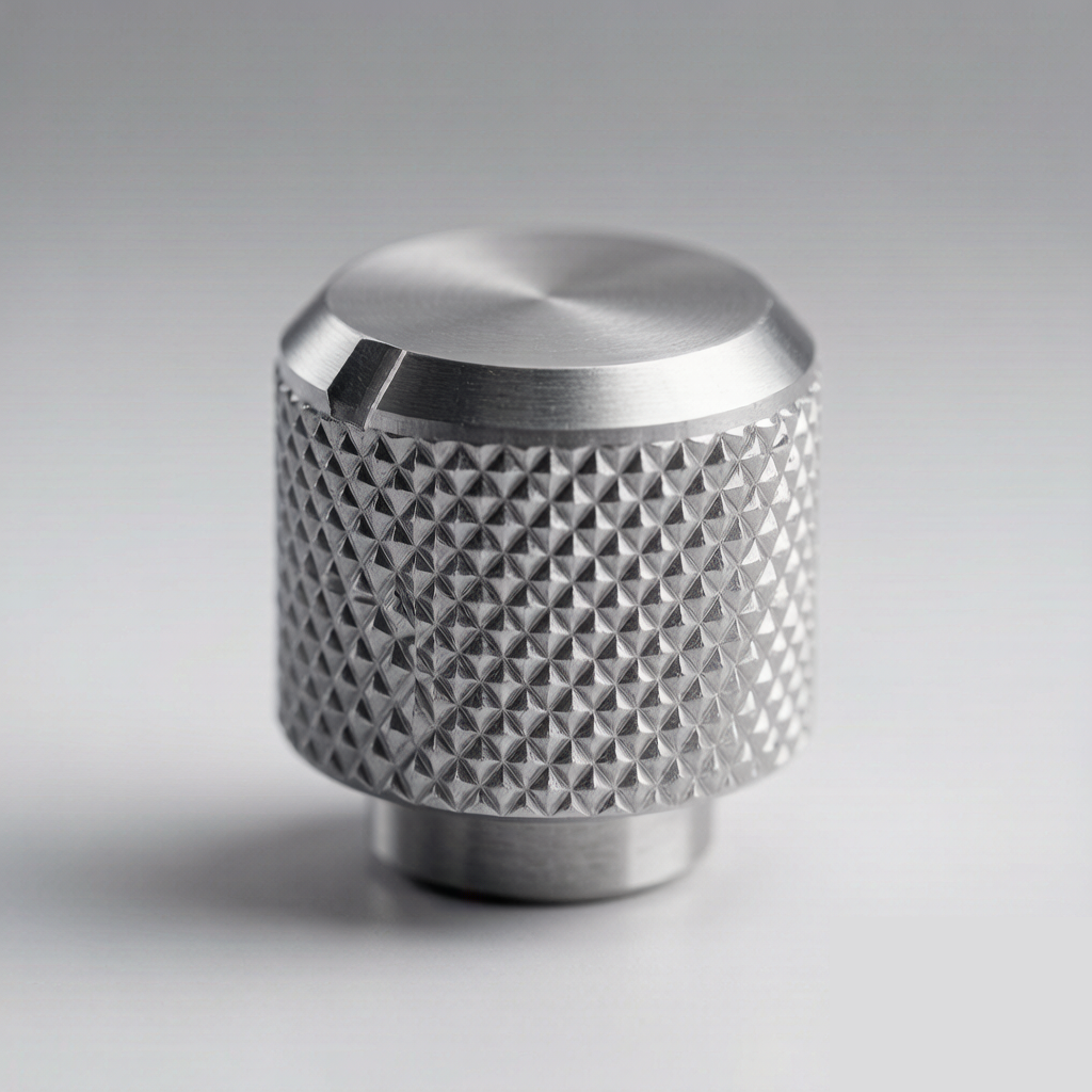 Aluminium control knob with CNC-milled diamond knurl grip texture